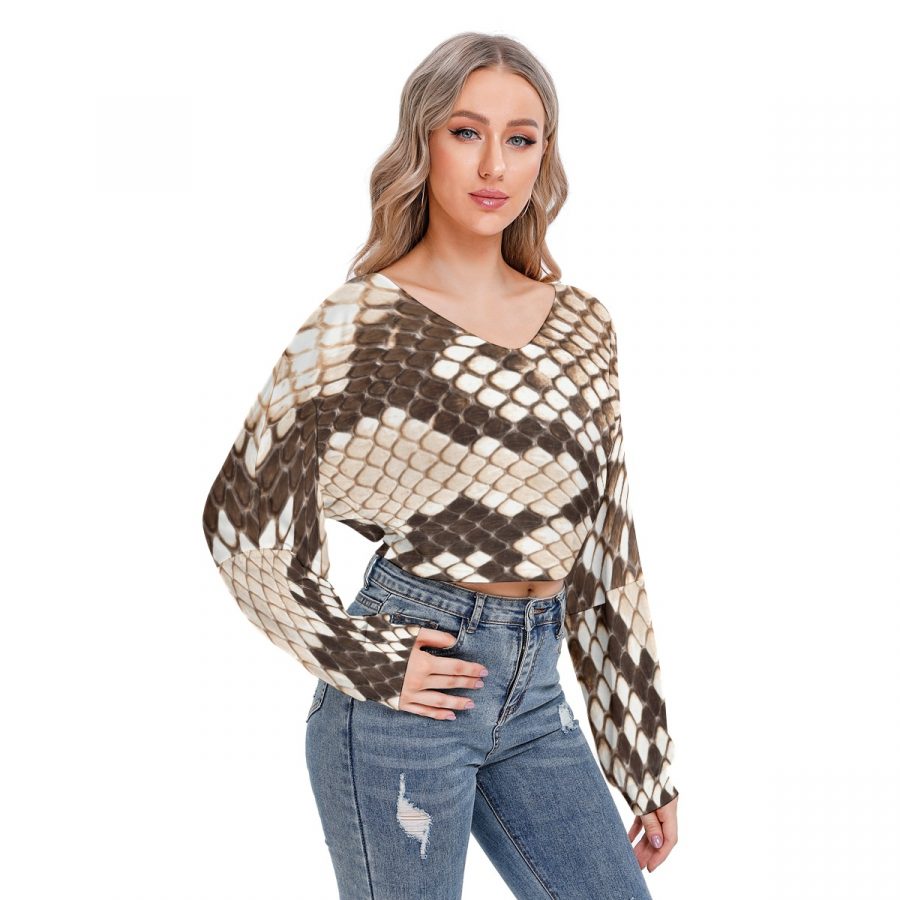 All-Over Print Women's V-neck Drop-shoulder Cropped Sweatshirt - Image 2
