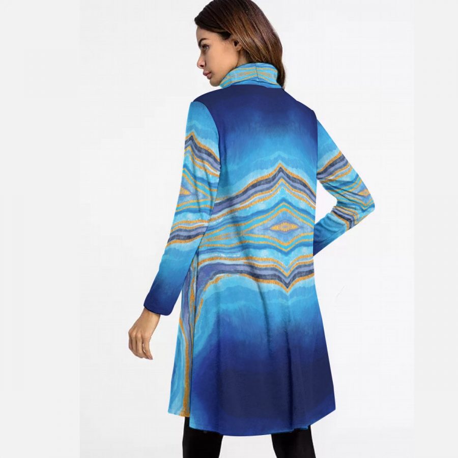 All-Over Print Women's High Neck Dress With Long Sleeve - Image 4
