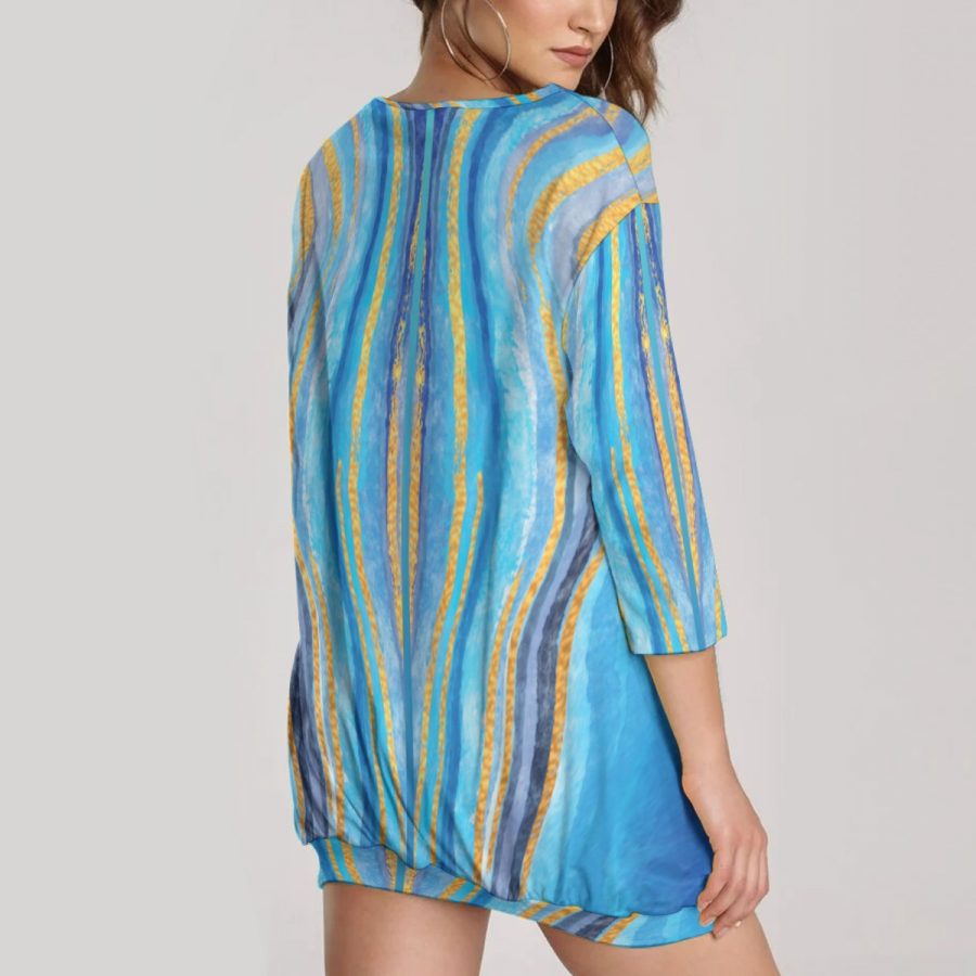 All-Over Print Women's Sweatshirt With Irregular Pleated Hem - Image 2