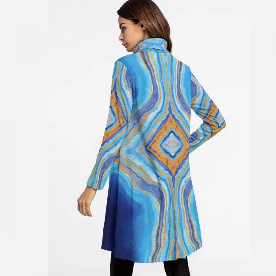 All-Over Print Women's High Neck Dress With Long Sleeve - Image 4