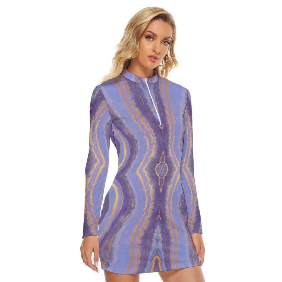 All-Over Print Women's Zip Front Tight Dress - Image 2