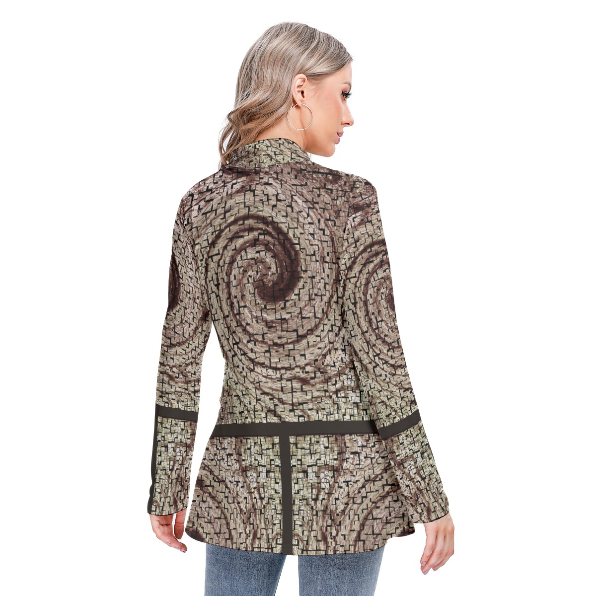 All-Over Print Women's Long-sleeved Heap-neck Slim Casual Tunic Blouse - Image 4