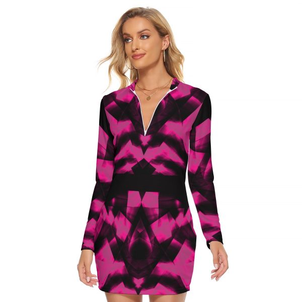 All-Over Print Women's Zip Front Tight Dress