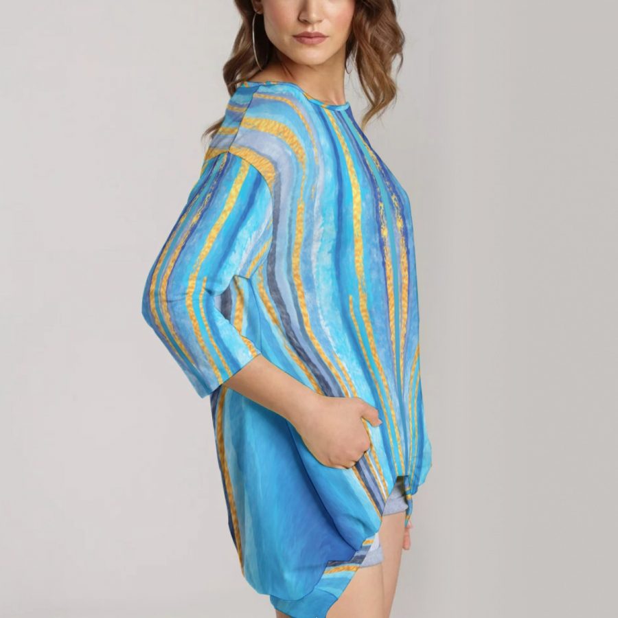 All-Over Print Women's Sweatshirt With Irregular Pleated Hem - Image 3