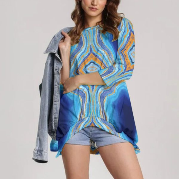 All-Over Print Women's Sweatshirt With Irregular Pleated Hem