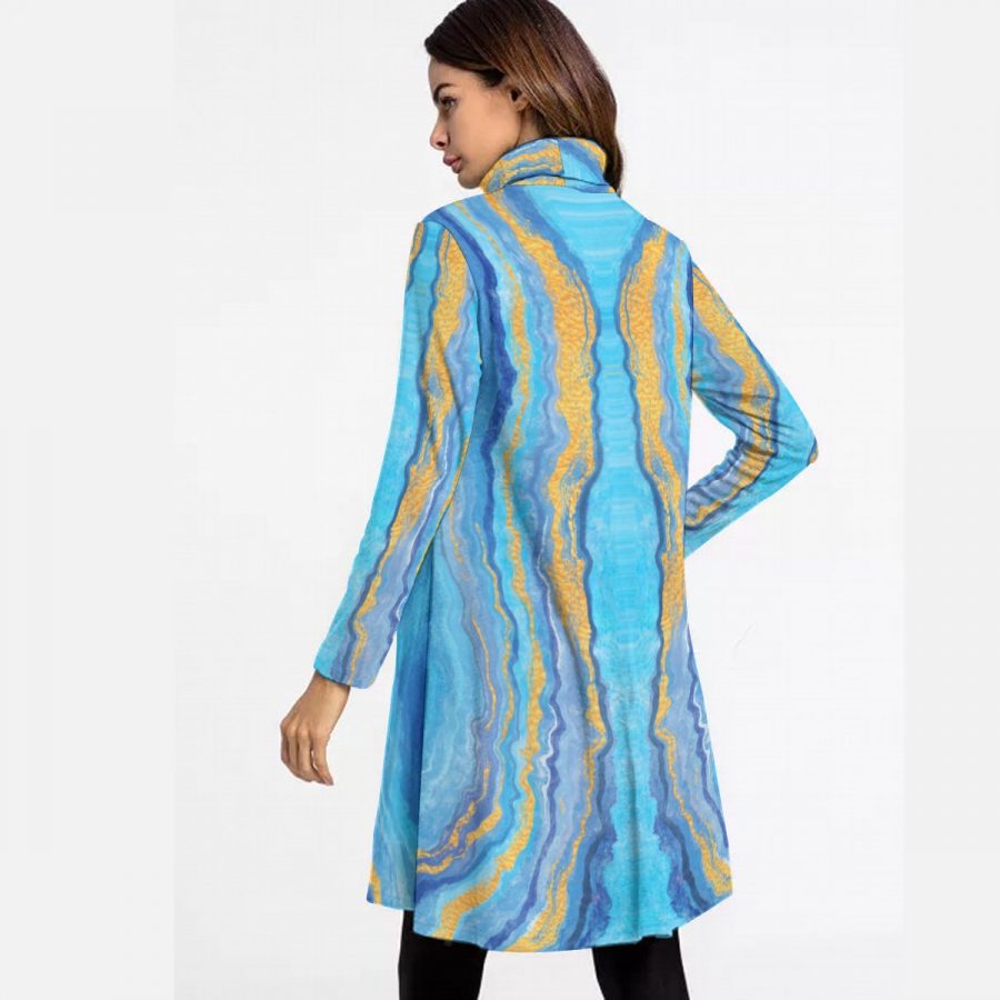 All-Over Print Women's High Neck Dress With Long Sleeve - Image 4