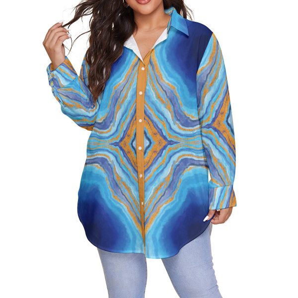 All-Over Print Women's Shirt With Long Sleeve(Plus Size)