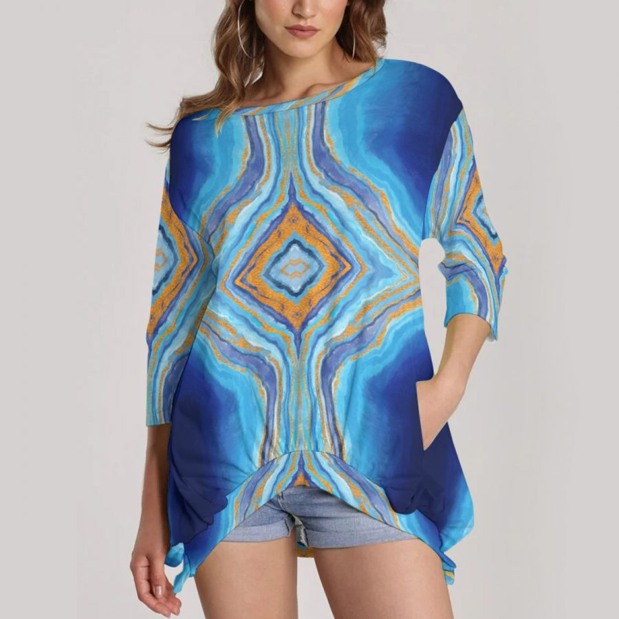 All-Over Print Women's Sweatshirt With Irregular Pleated Hem - Image 3