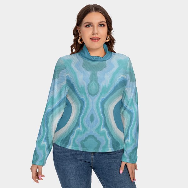 All-Over Print Women's Turtleneck T-shirt With Long Sleeve(Plus Size)