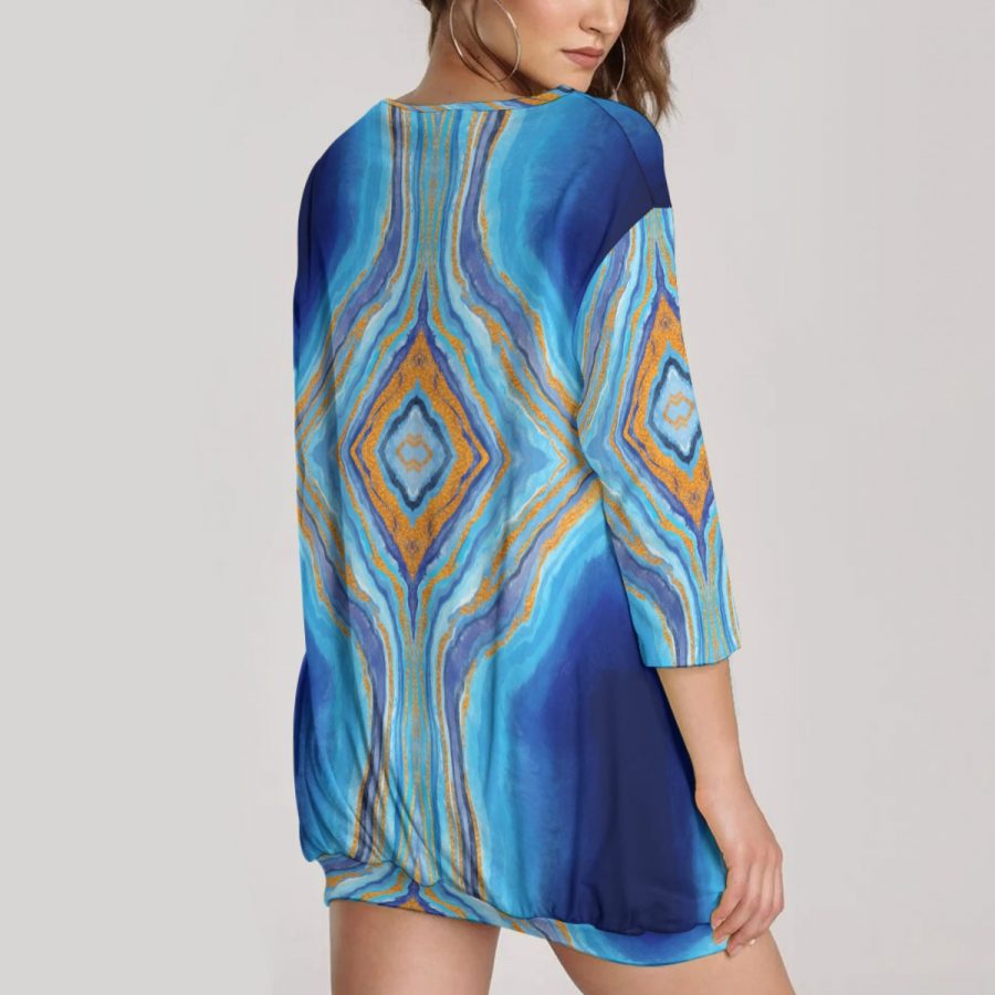 All-Over Print Women's Sweatshirt With Irregular Pleated Hem - Image 4