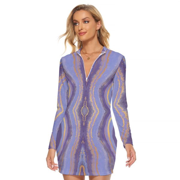 All-Over Print Women's Zip Front Tight Dress