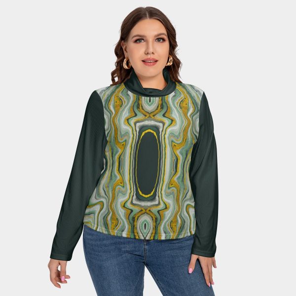 All-Over Print Women's Turtleneck T-shirt With Long Sleeve(Plus Size)