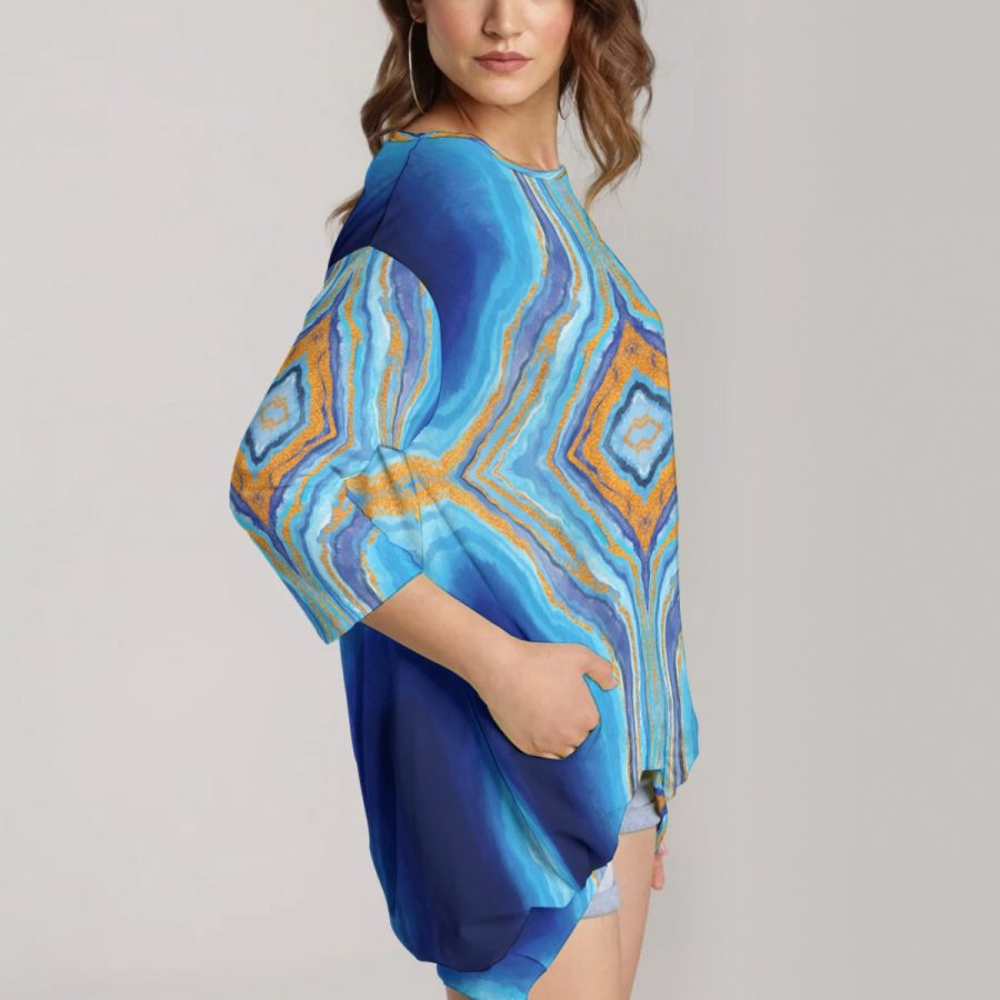 All-Over Print Women's Sweatshirt With Irregular Pleated Hem - Image 2