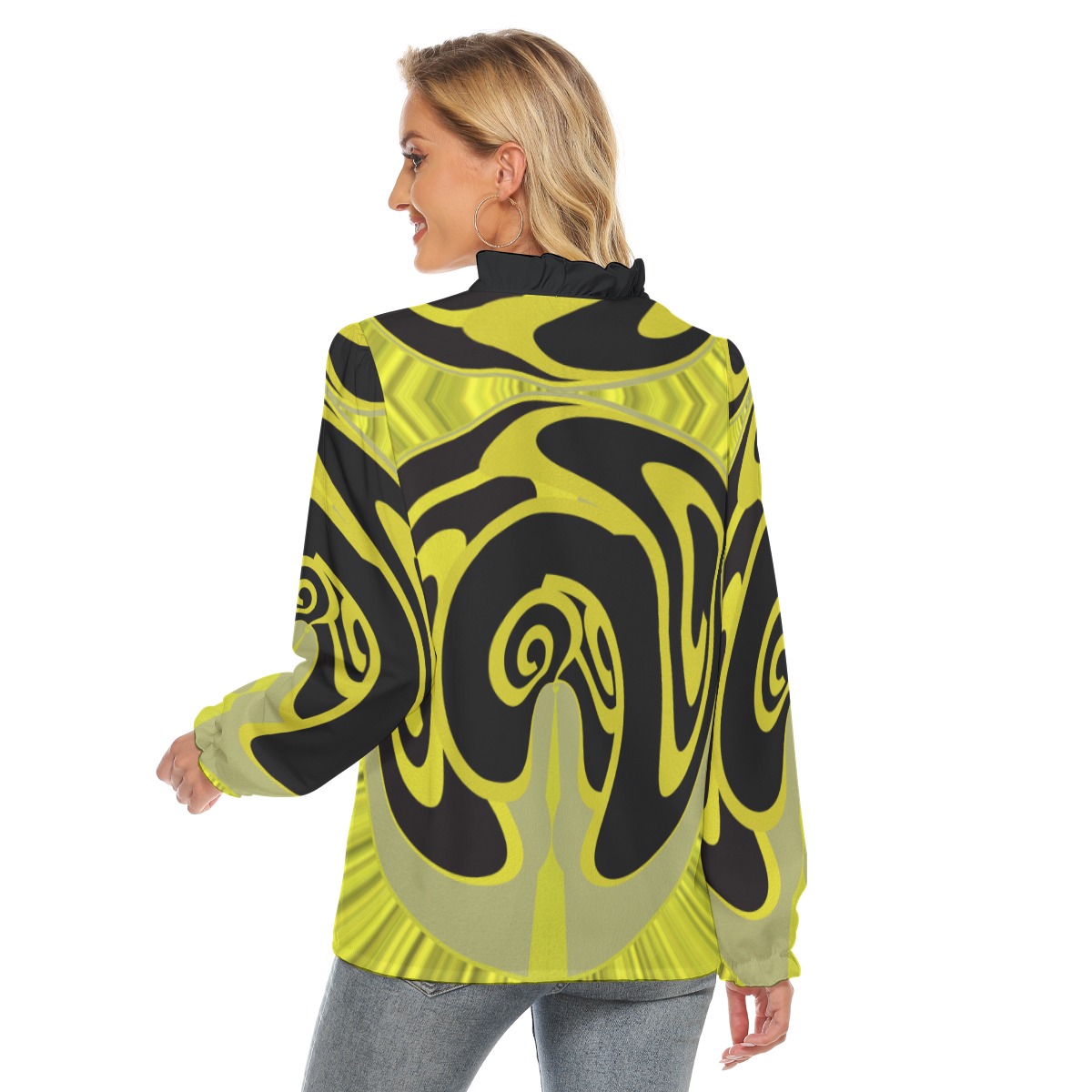 All-Over Print Women's Pleated Collar V-neck Shirt - Image 4