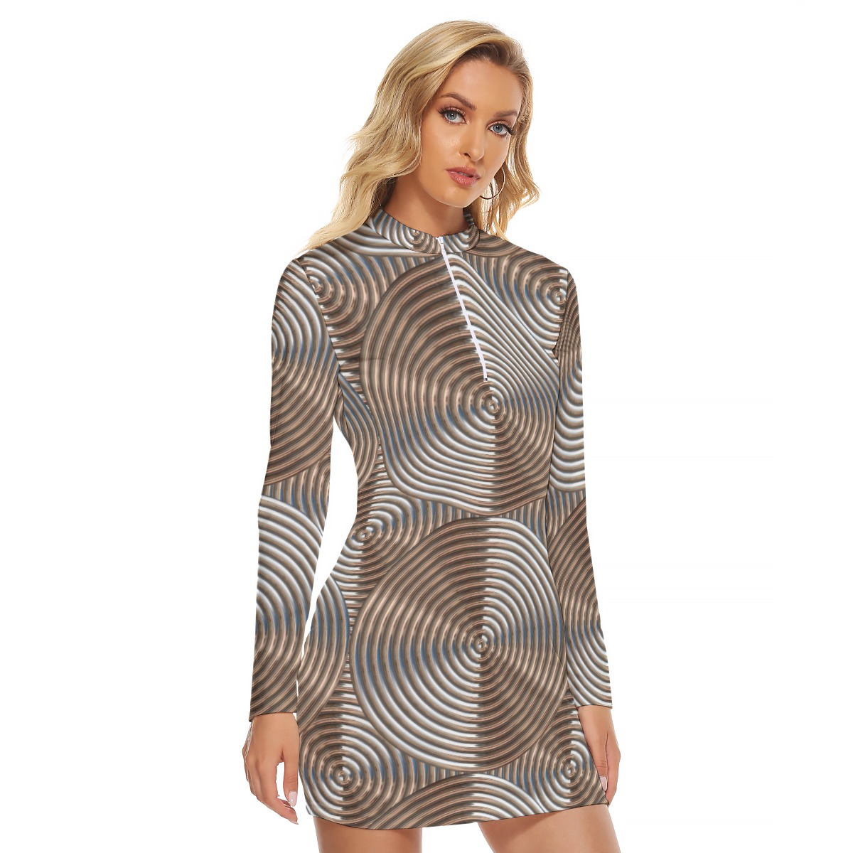 All-Over Print Women's Zip Front Tight Dress - Image 2