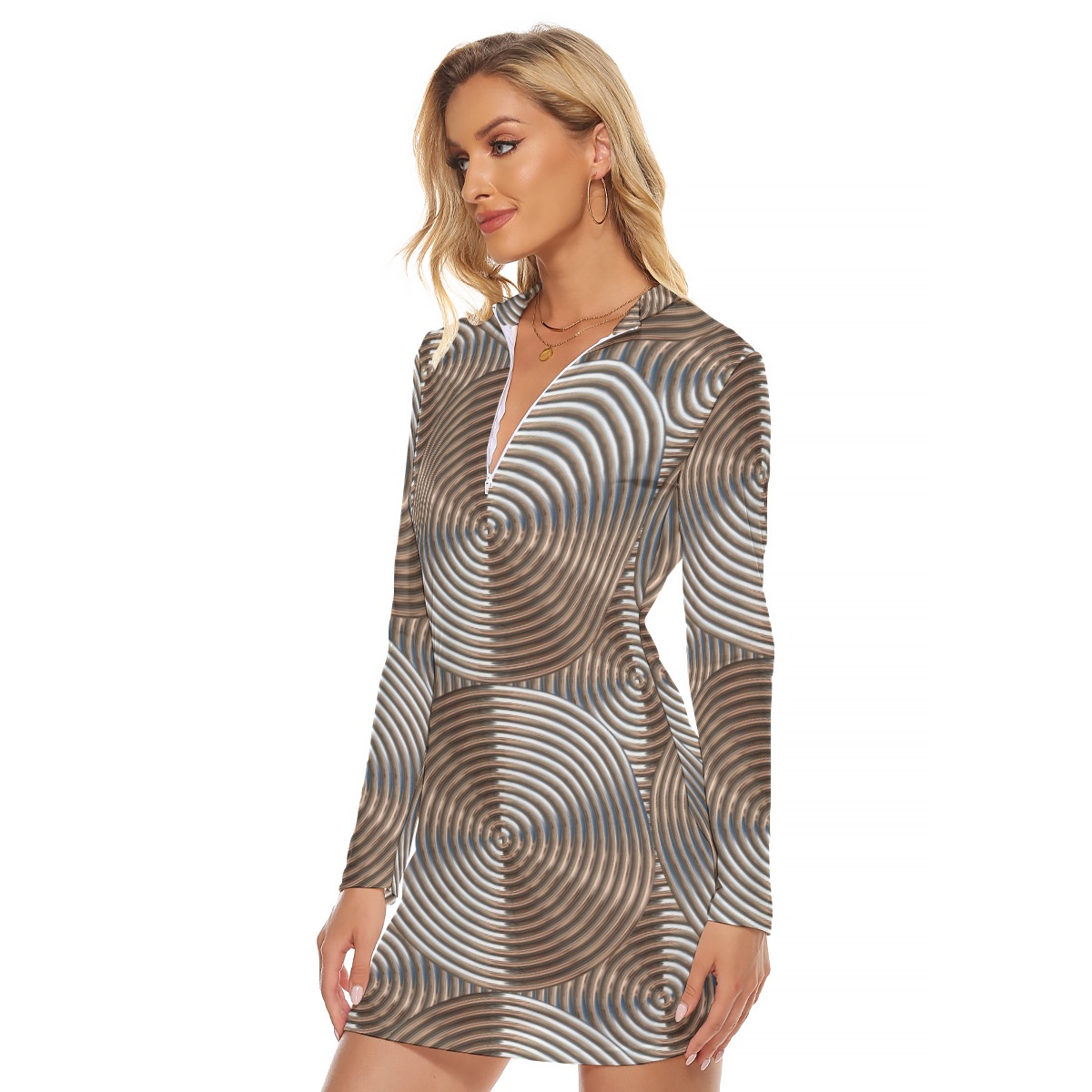 All-Over Print Women's Zip Front Tight Dress - Image 3