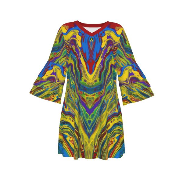 All-Over Print Women's Stacked Ruffle Sleeve Dress