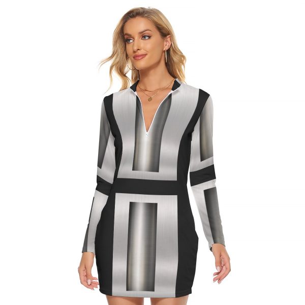All-Over Print Women's Zip Front Tight Dress