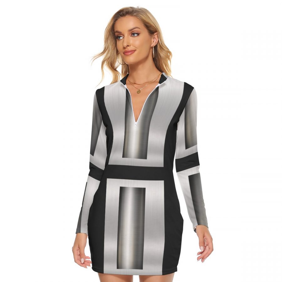 All-Over Print Women's Zip Front Tight Dress