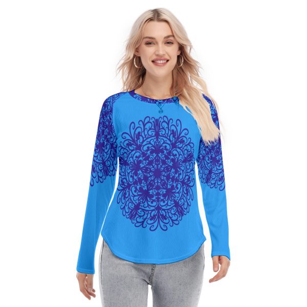 All-Over Print Women's Raglan Sleeves U-Shaped Hem Long Sleeves Blouse
