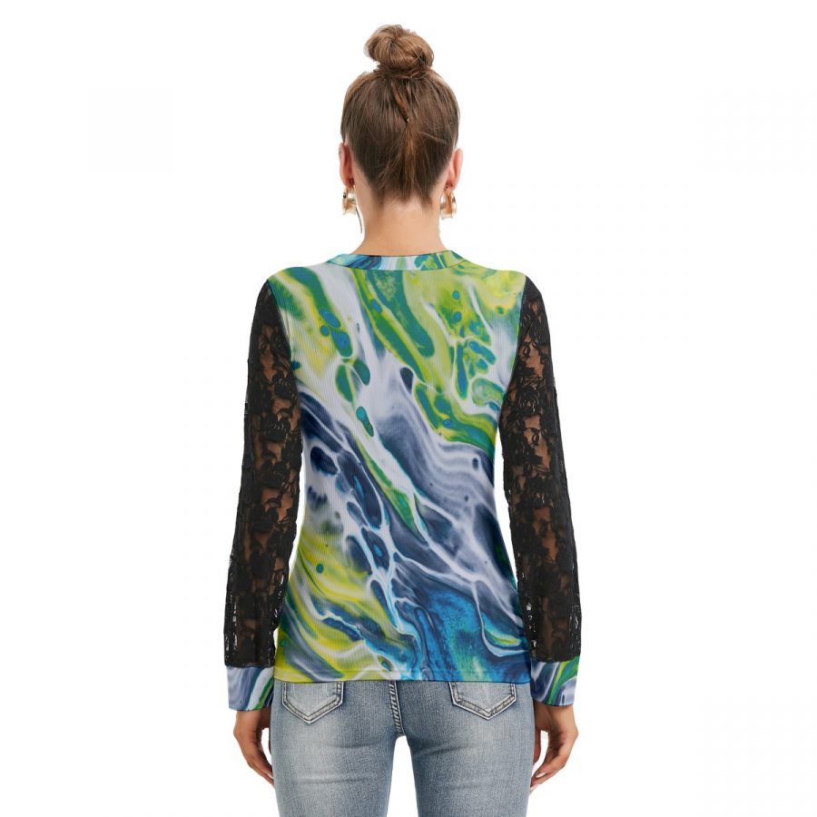 All-Over Print Women's T-shirt And Sleeve With Black Lace - Image 4