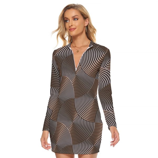 All-Over Print Women's Zip Front Tight Dress