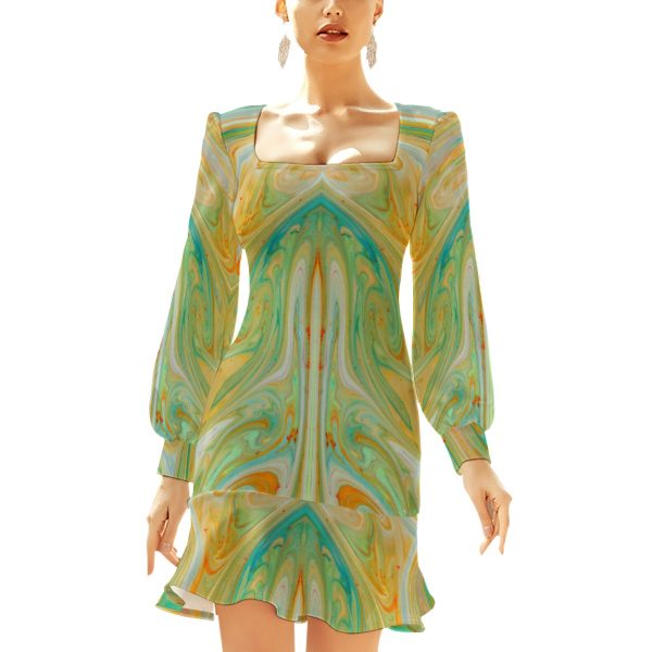All-Over Print Women's Ruffle Hem Skinny Dress