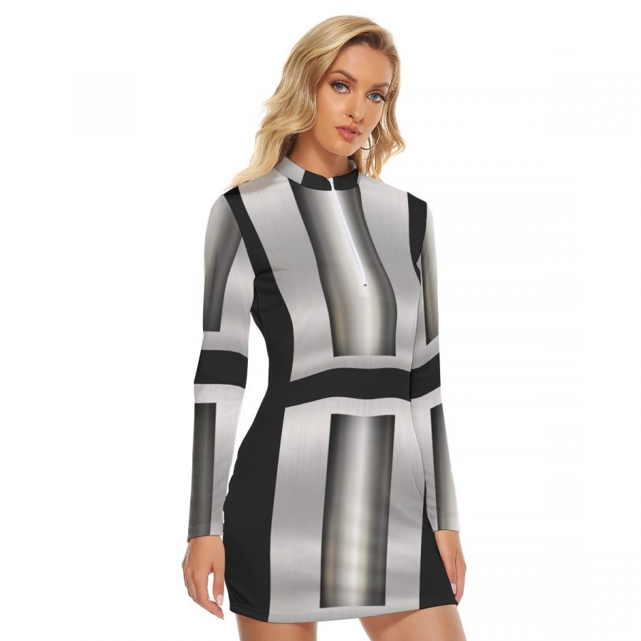 All-Over Print Women's Zip Front Tight Dress - Image 2