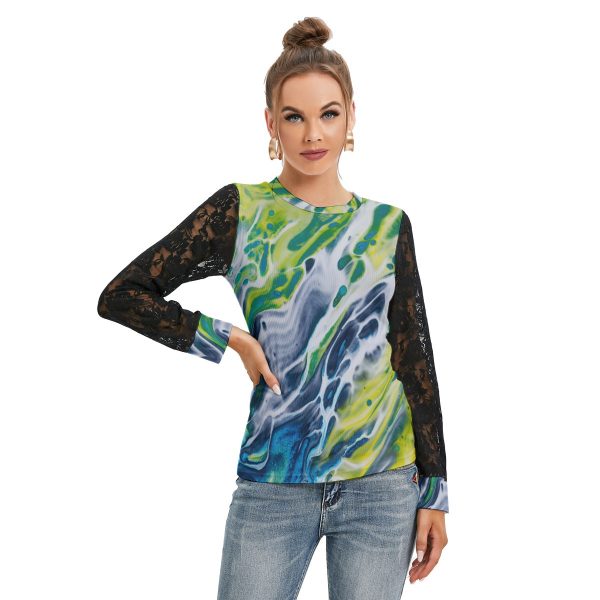 All-Over Print Women's T-shirt And Sleeve With Black Lace