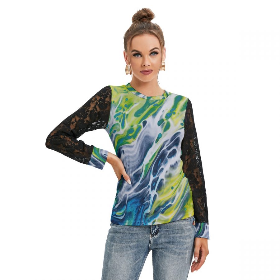 All-Over Print Women's T-shirt And Sleeve With Black Lace