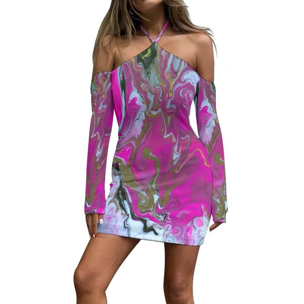 All-Over Print Women's Halter Lace-up Dress