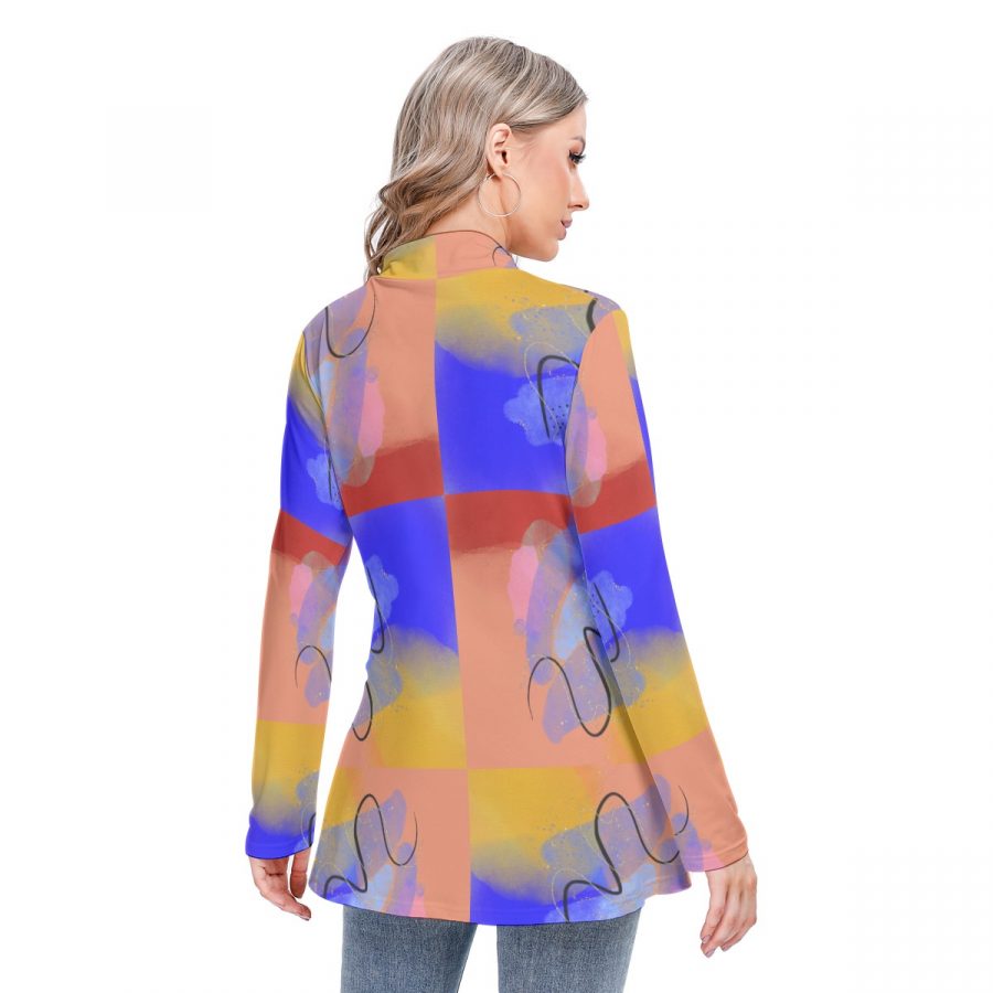 All-Over Print Women's Long-sleeved Heap-neck Slim Casual Tunic Blouse - Image 4