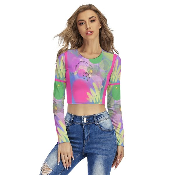 All-Over Print Women's Round Neck Crop Top T-Shirt