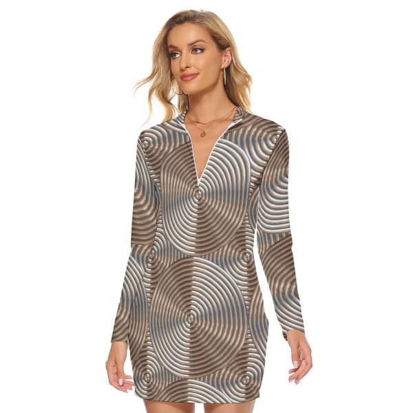 All-Over Print Women's Zip Front Tight Dress