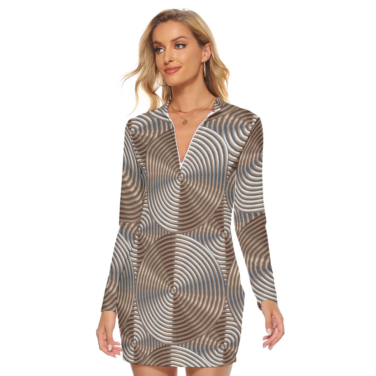 All-Over Print Women's Zip Front Tight Dress