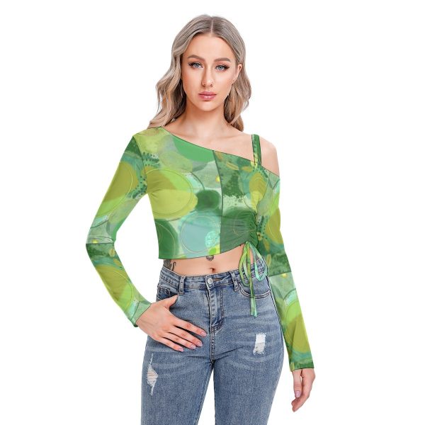 All-Over Print Women's One-shoulder Blouse With Drawstring