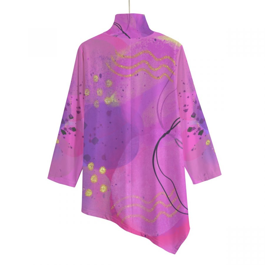 All-Over Print Women's Turtleneck T-shirt With Sloping Hem - Image 2