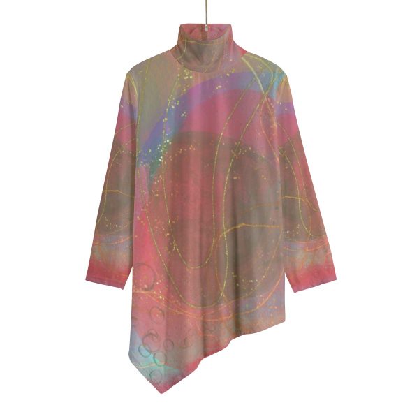 All-Over Print Women's Turtleneck T-shirt With Sloping Hem