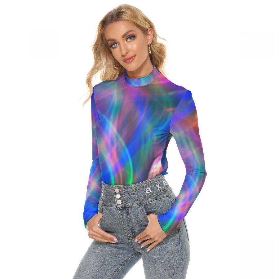 All Over Print Women's Stretchable Turtleneck Top - Image 3
