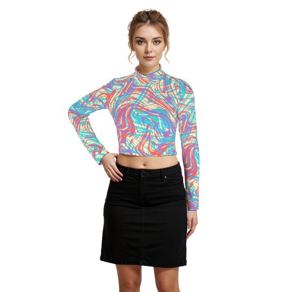 Eco-Friendly All-Over Print Women's Turtleneck T-shirt With Long Sleeve