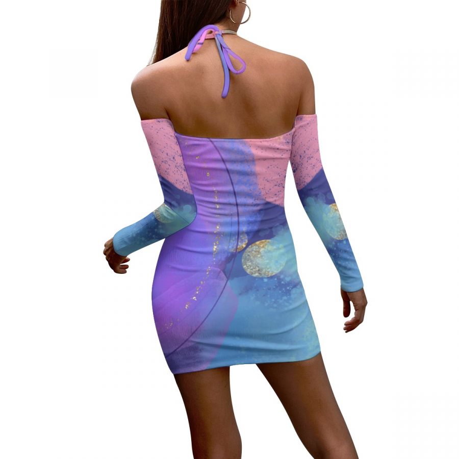 All-Over Print Women's Halter Lace-up Dress - Image 4