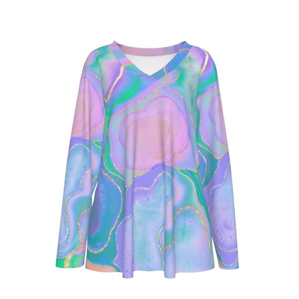 All-Over Print Women's V-neck T-shirt With Long Sleeve