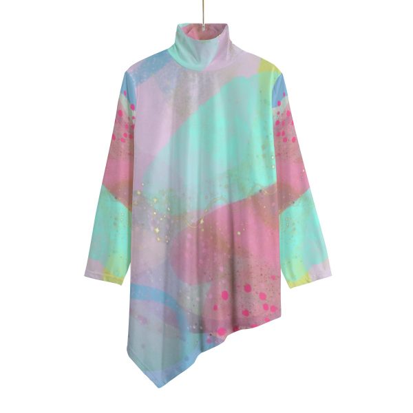 All-Over Print Women's Turtleneck T-shirt With Sloping Hem