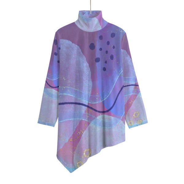 All-Over Print Women's Turtleneck T-shirt With Sloping Hem
