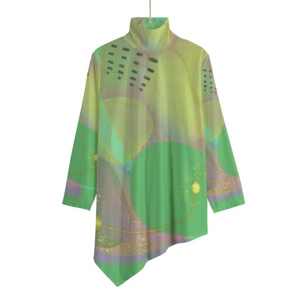 All-Over Print Women's Turtleneck T-shirt With Sloping Hem