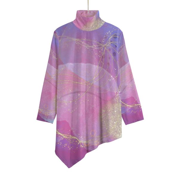 All-Over Print Women's Turtleneck T-shirt With Sloping Hem