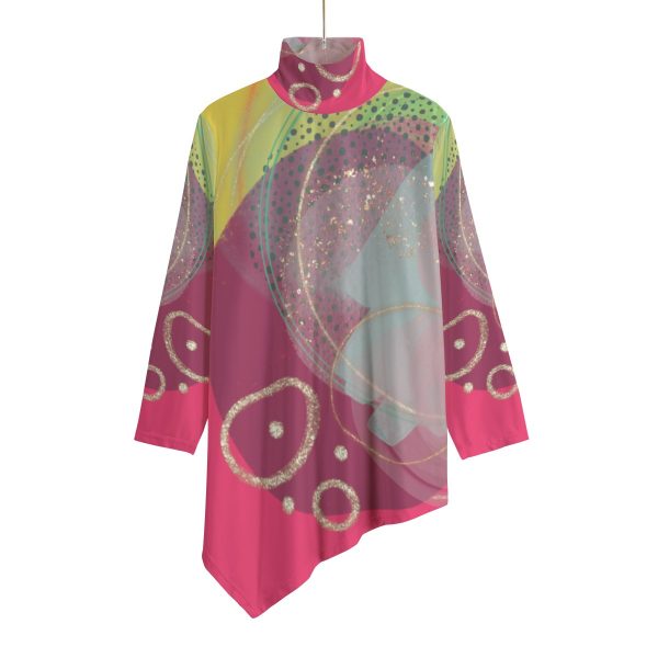 All-Over Print Women's Turtleneck T-shirt With Sloping Hem