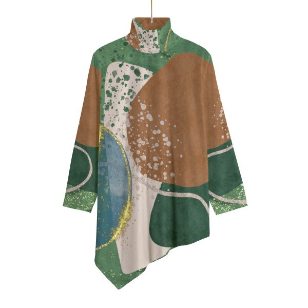 All-Over Print Women's Turtleneck T-shirt With Sloping Hem