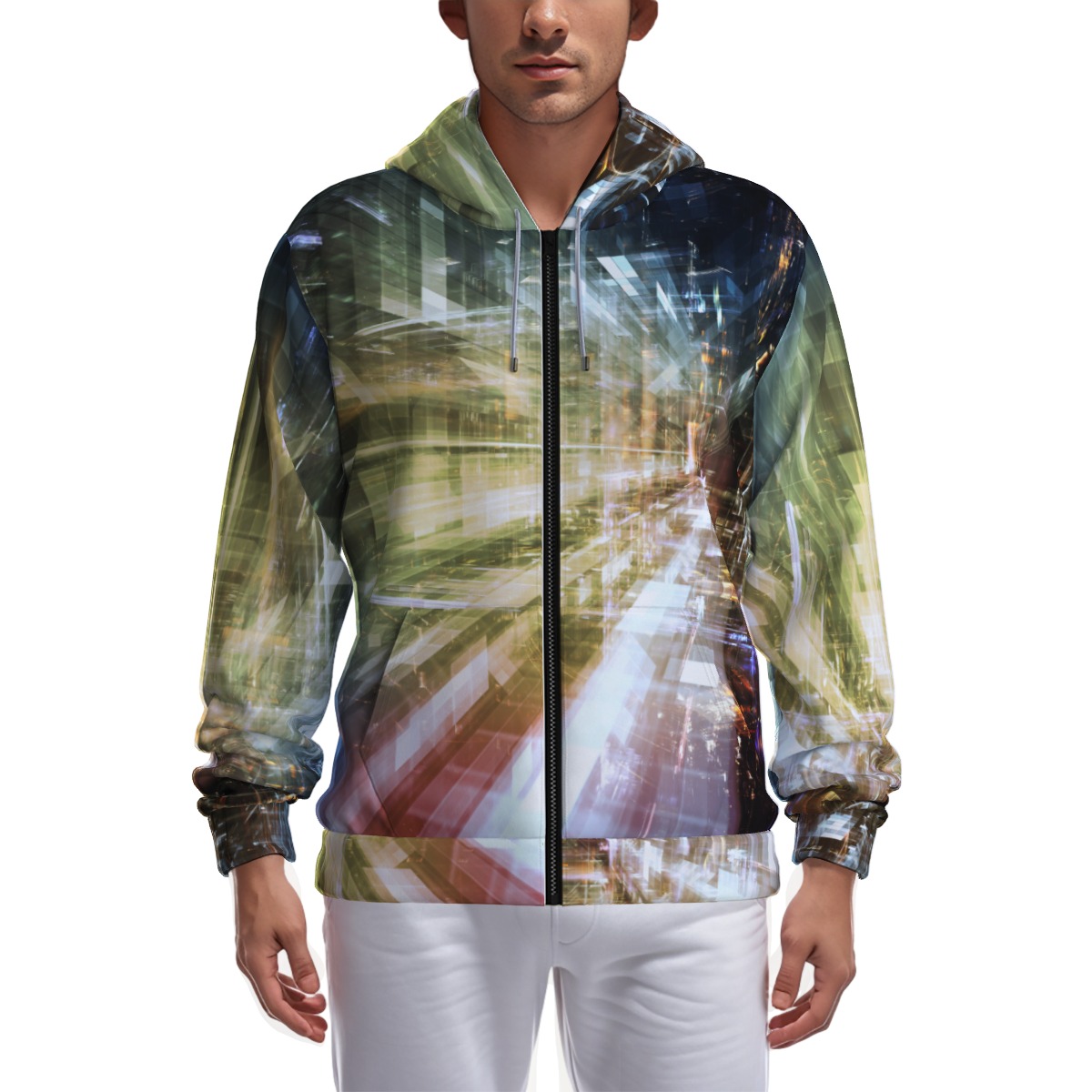 All-Over Print Zip Up Hoodie With Pocket