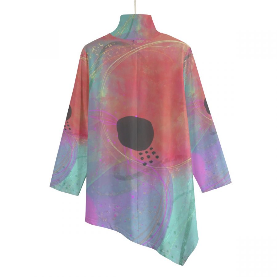 All-Over Print Women's Turtleneck T-shirt With Sloping Hem - Image 2